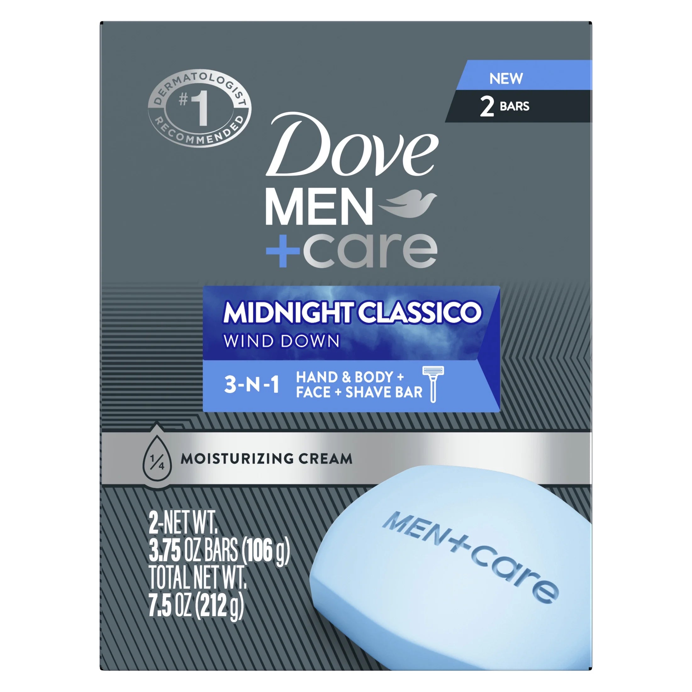 Hydrating Hand & Body Face + Shave Bar for Men Midnight Classico, 2 Bars